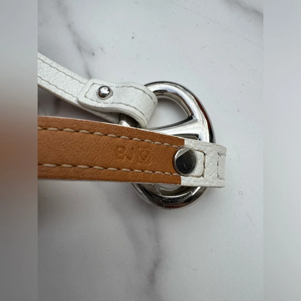 HERMES Granville Double Tour White Leather Bracelet Silver Small